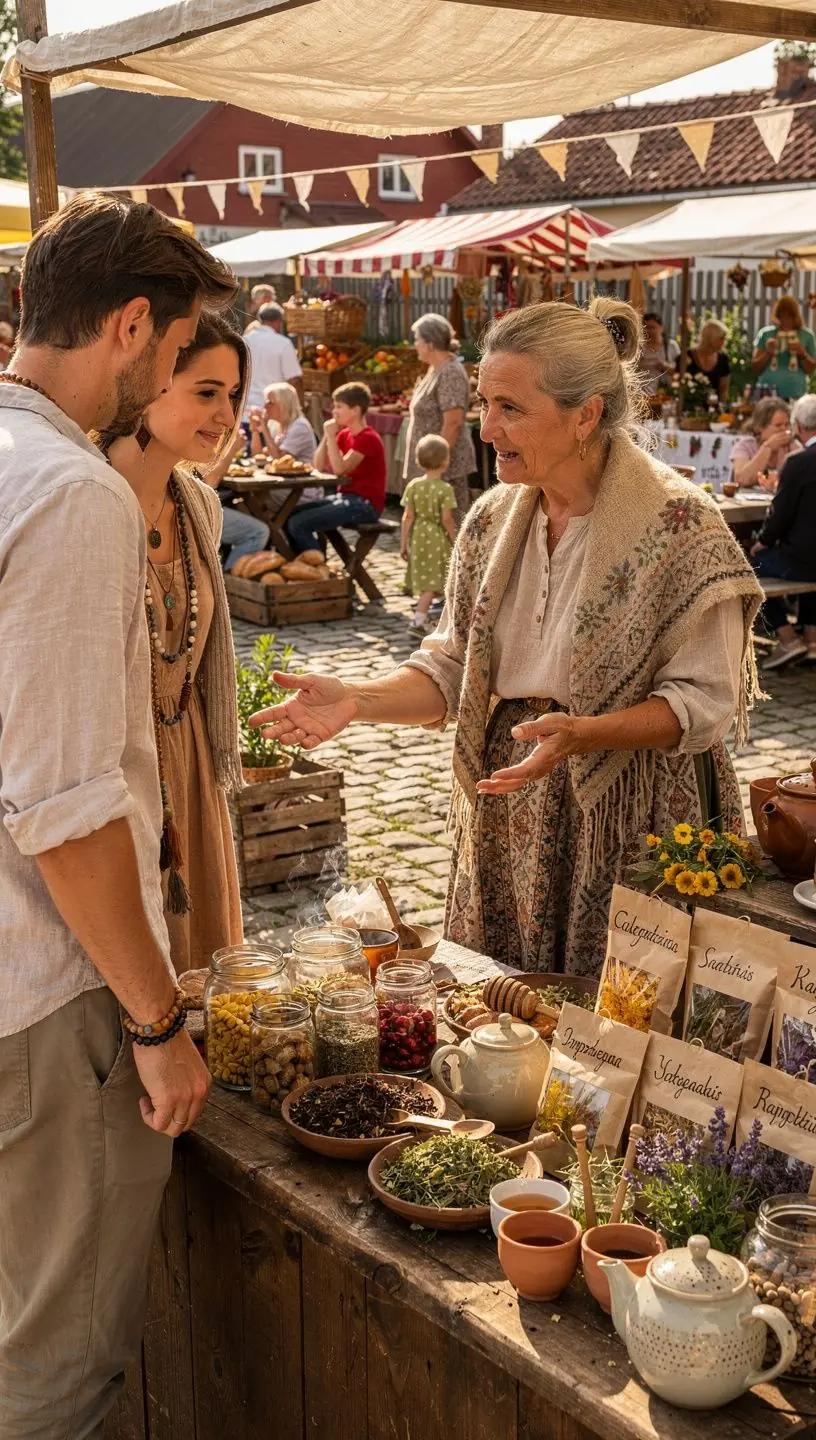 Moteris ramiai gurkšnoja žolelių arbatą jaukiame namų interjere.