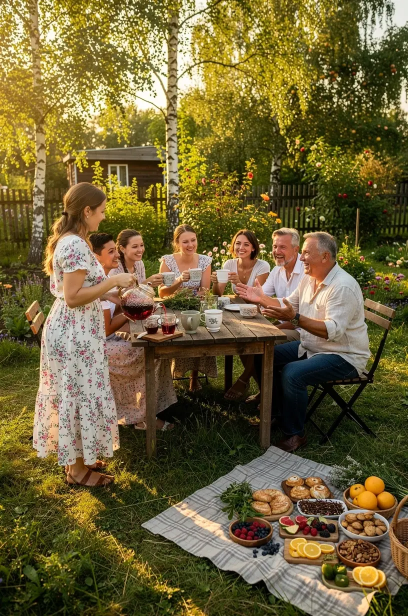 Šviesi virtuvės erdvė su arbatos paruošimo priemonėmis ir žolelių šaknelėmis ant palangės.