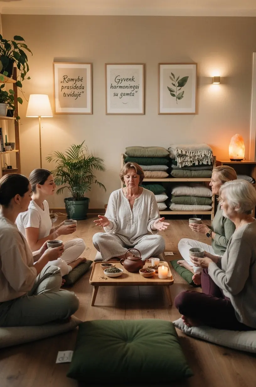 Rankos laikančios arbatinį, pilantys žolelių arbatą į keraminį puodelį.